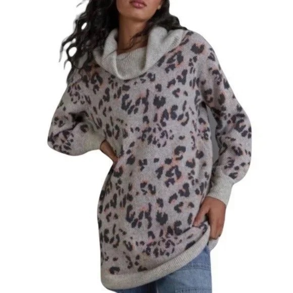Anthropologie Emmy Cowl Neck wool blend leopard print tunic sweater - Picture 6 of 11